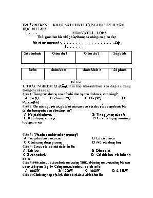 Đề khảo sát chất lượng học kỳ II môn Vật lý Lớp 8 - Năm học 2017-2018